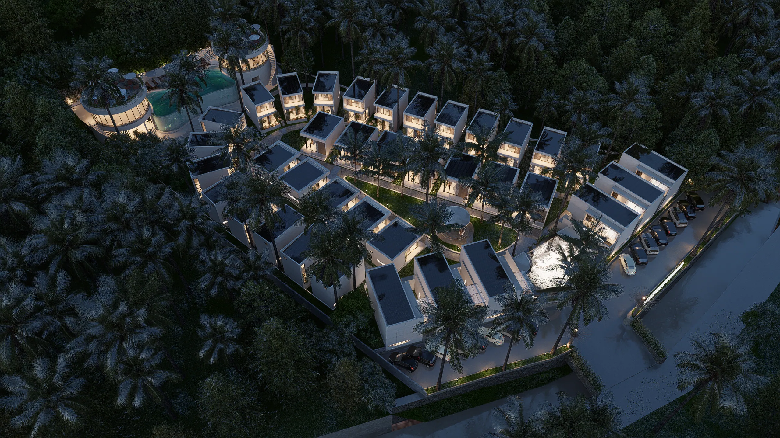 Linton Villas masterplan, night